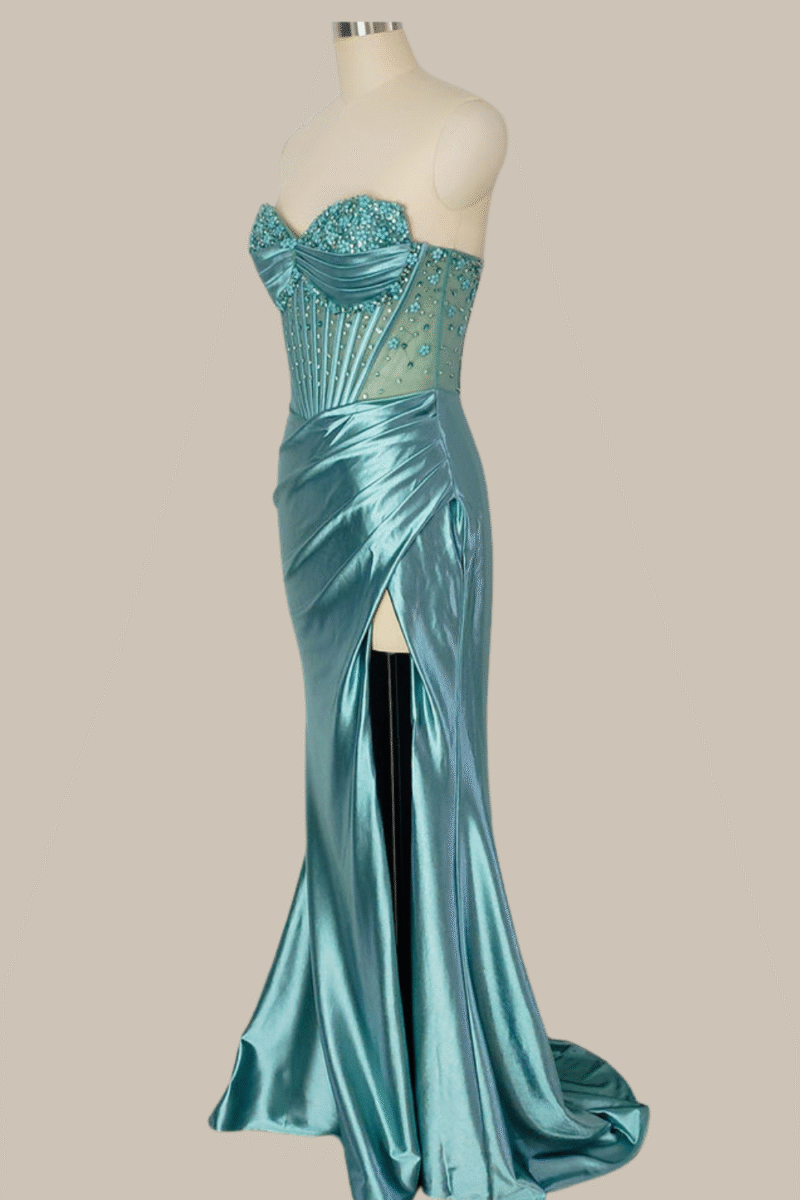Blue Sequin Mermaid Prom Dress – Spaghetti Strap Glamorous Evening Gown