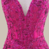 Hot Pink Sequin Spaghetti Strap Prom Dress