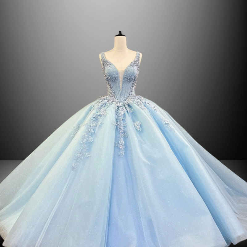 Light Sky Blue Floor-Length Quinceanera Dress