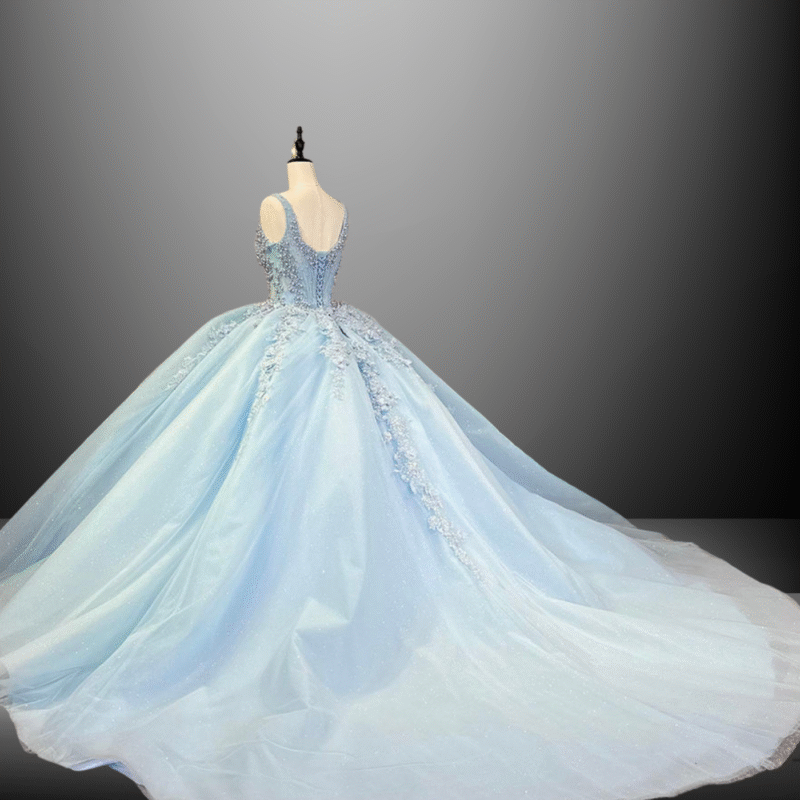 Light Sky Blue Floor-Length Quinceanera Dress