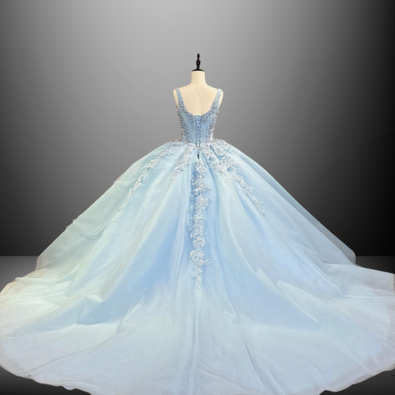 Light Sky Blue Floor-Length Quinceanera Dress