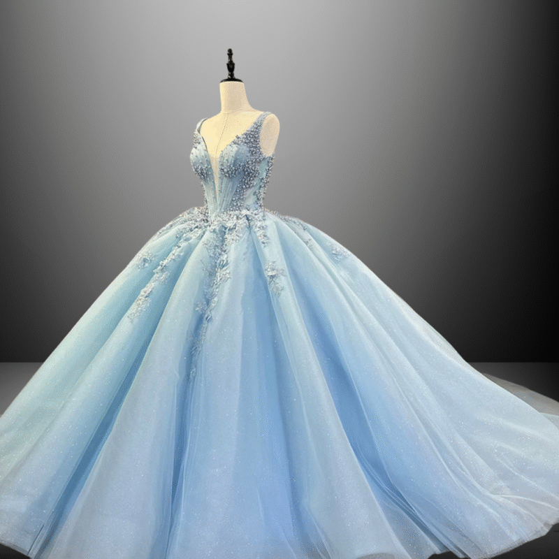 Light Sky Blue Floor-Length Quinceanera Dress