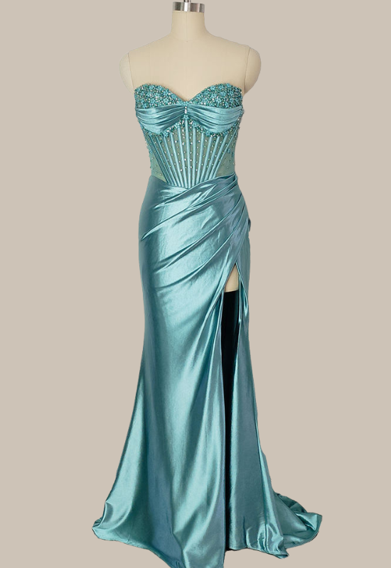 Blue Sequin Mermaid Prom Dress – Spaghetti Strap Glamorous Evening Gown