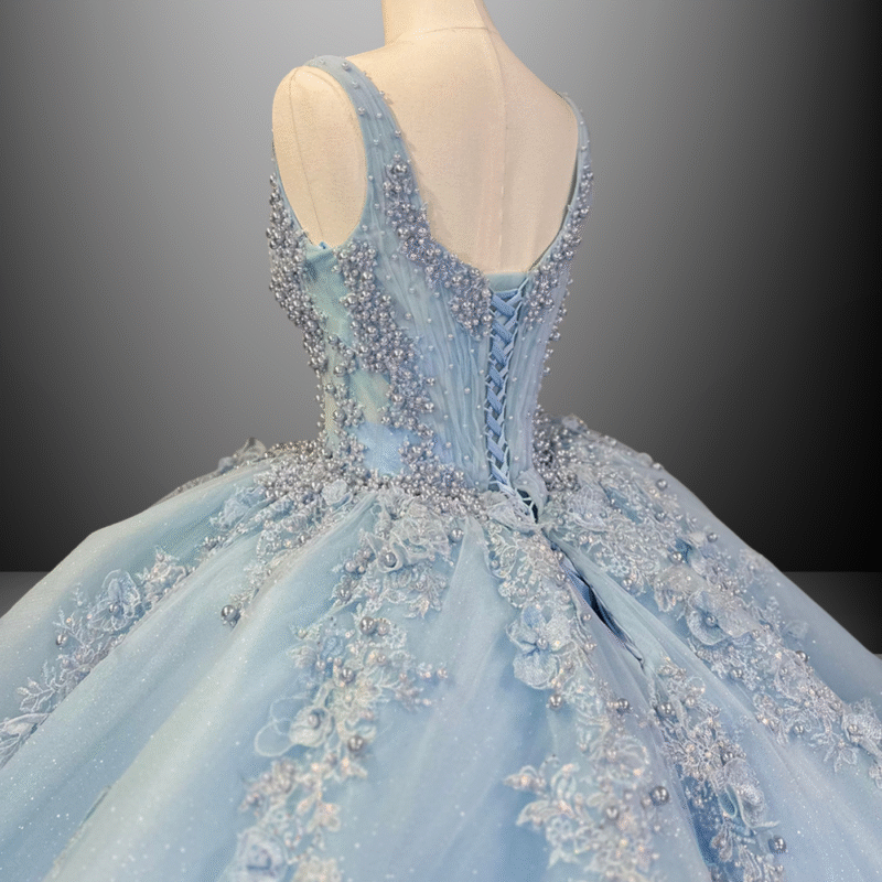 Light Sky Blue Floor-Length Quinceanera Dress