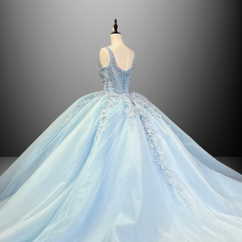 Light Sky Blue Floor-Length Quinceanera Dress