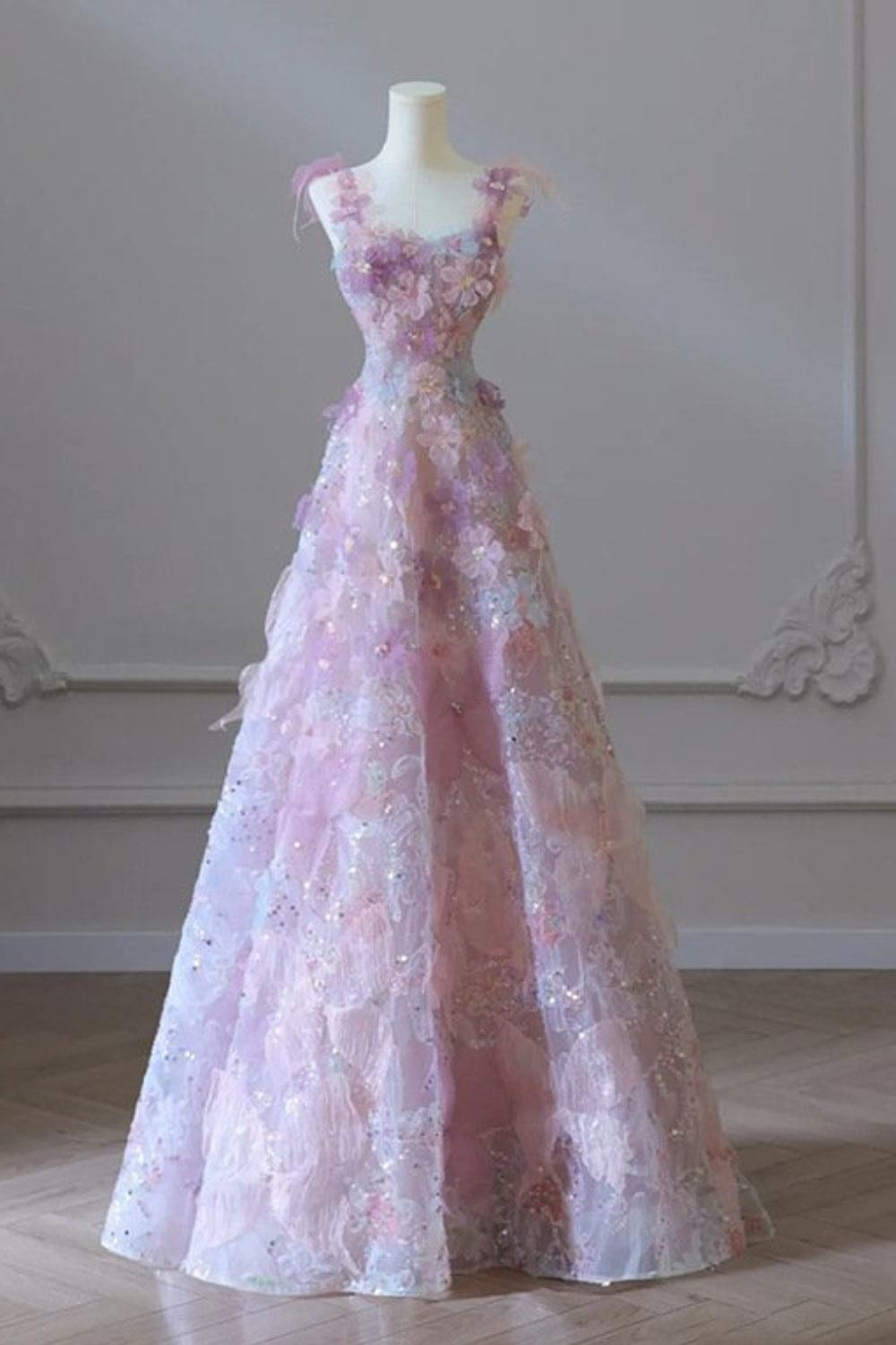 Pink Purple A-Line Tulle Sequined Long Prom Dress – Elegant Evening Gown