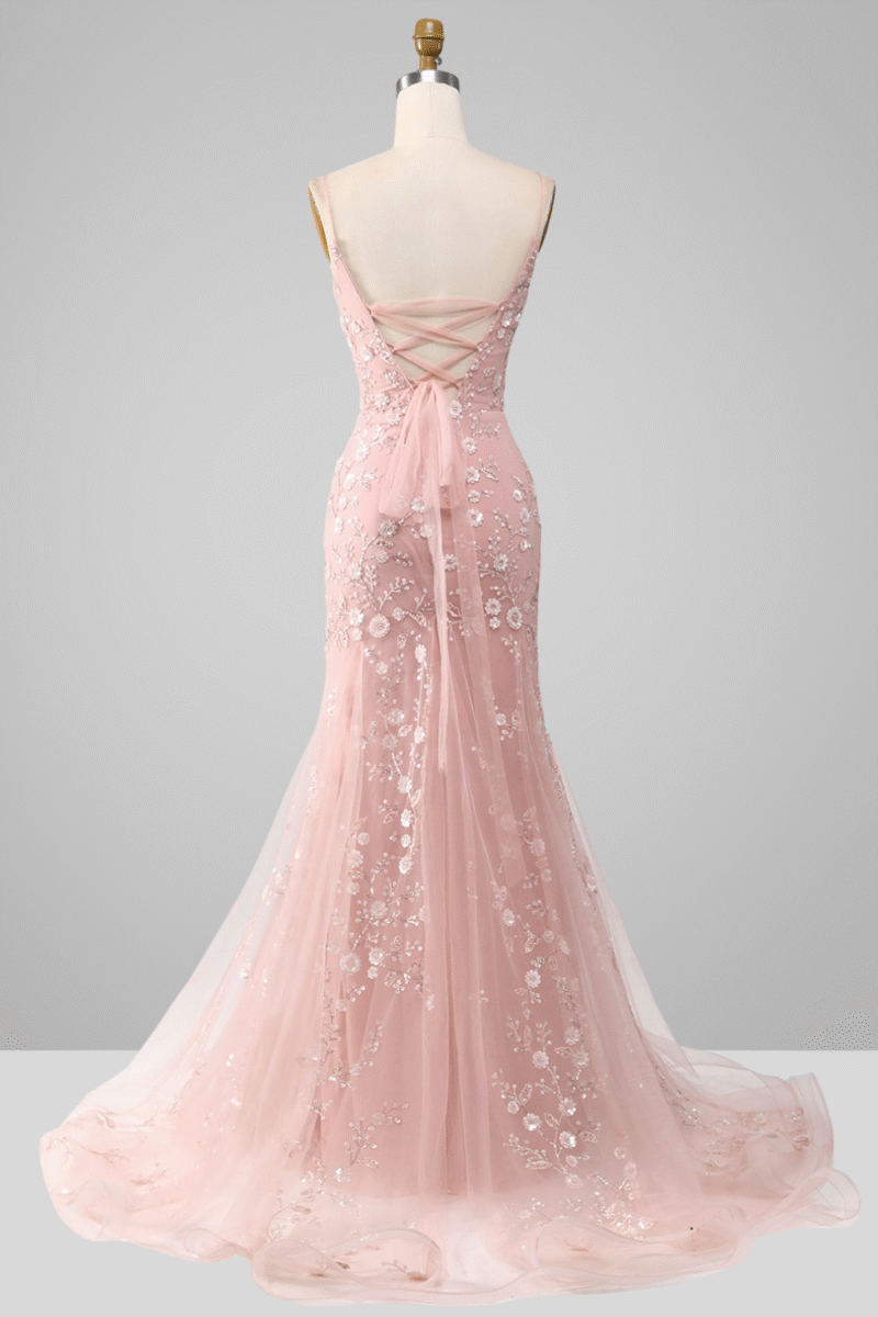 Blue Sparkly Beaded Mermaid Long Prom Dress