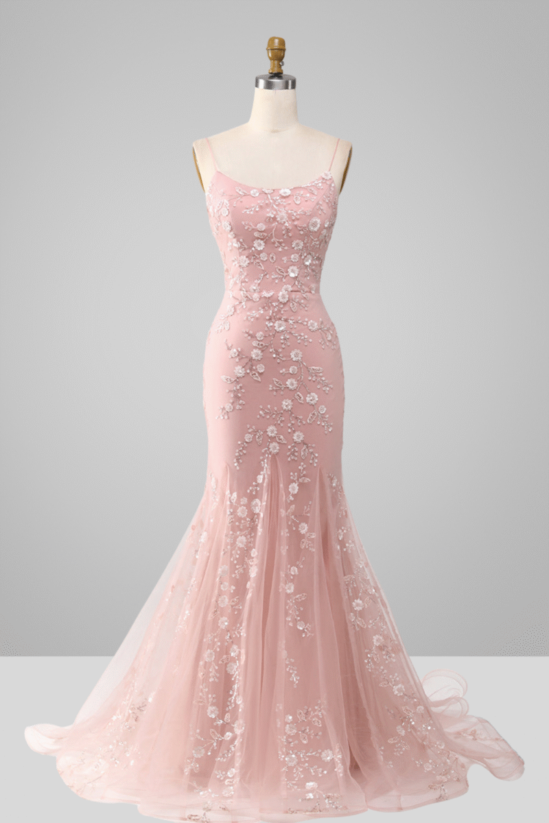 Blue Sparkly Beaded Mermaid Long Prom Dress