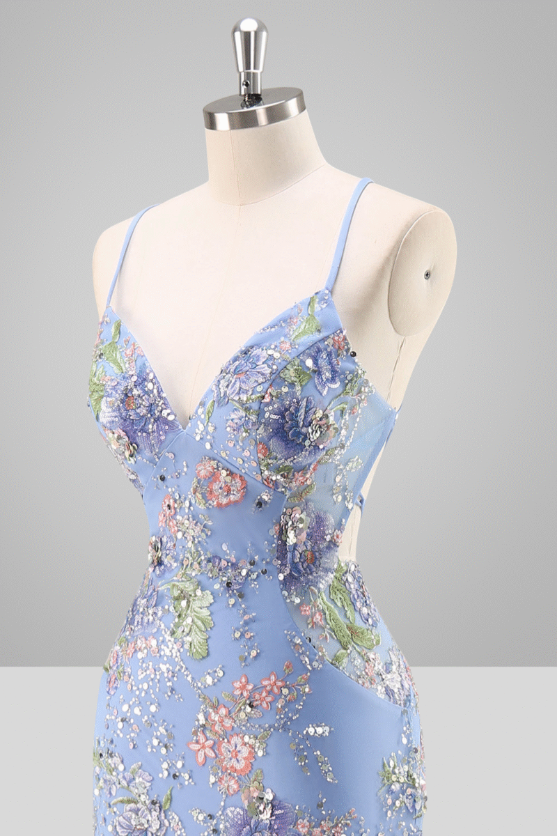 Mermaid Sparkly Pink Floral Sequin Prom Dress