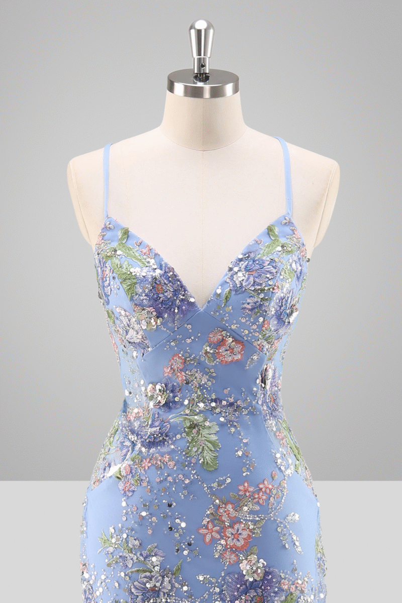 Mermaid Sparkly Pink Floral Sequin Prom Dress