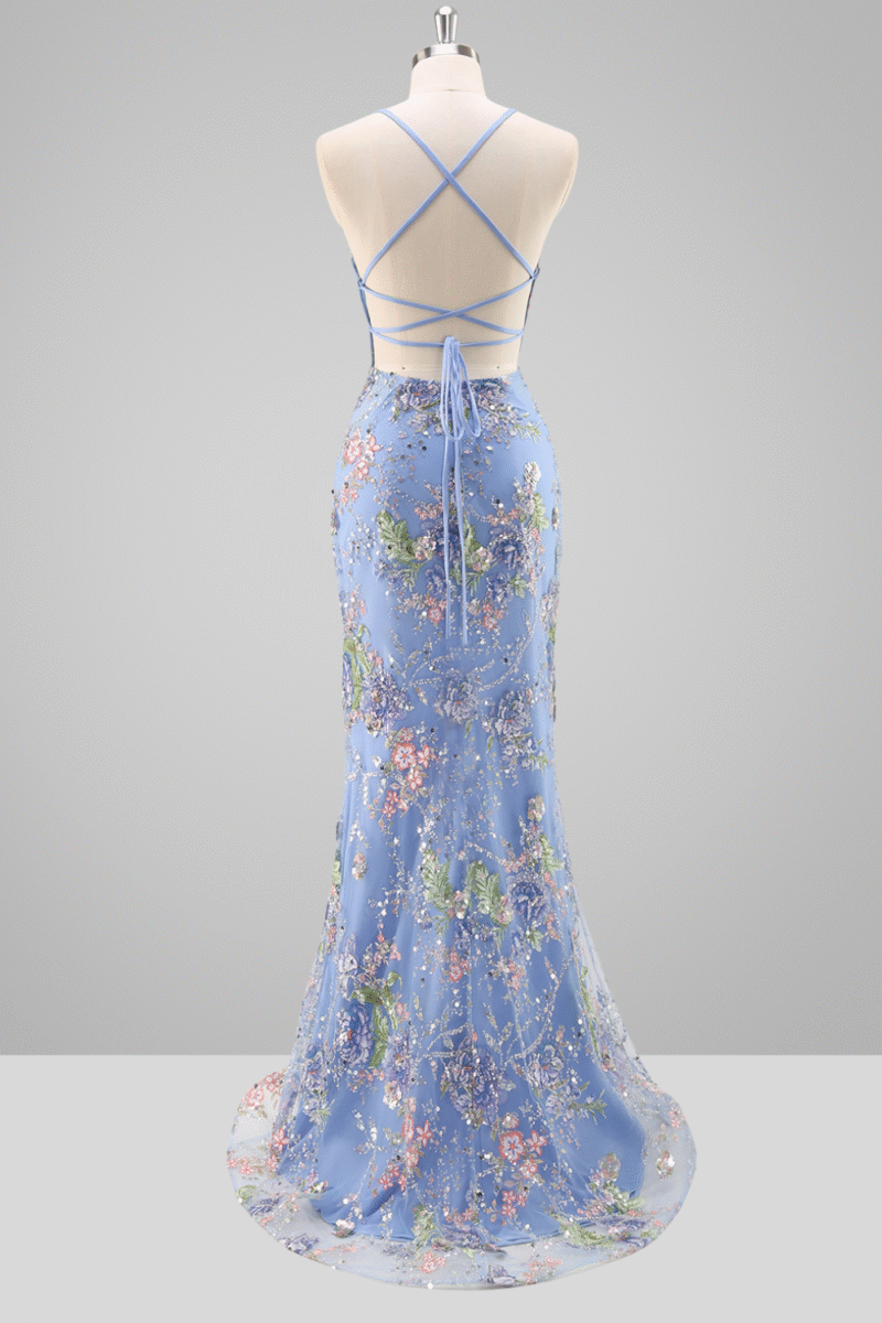 Mermaid Sparkly Pink Floral Sequin Prom Dress