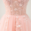 Pink Spaghetti Strap A-Line Prom Dress with Sequin Appliques