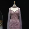 Pink Arabic Mermaid Evening Dress with Cape Sleeves