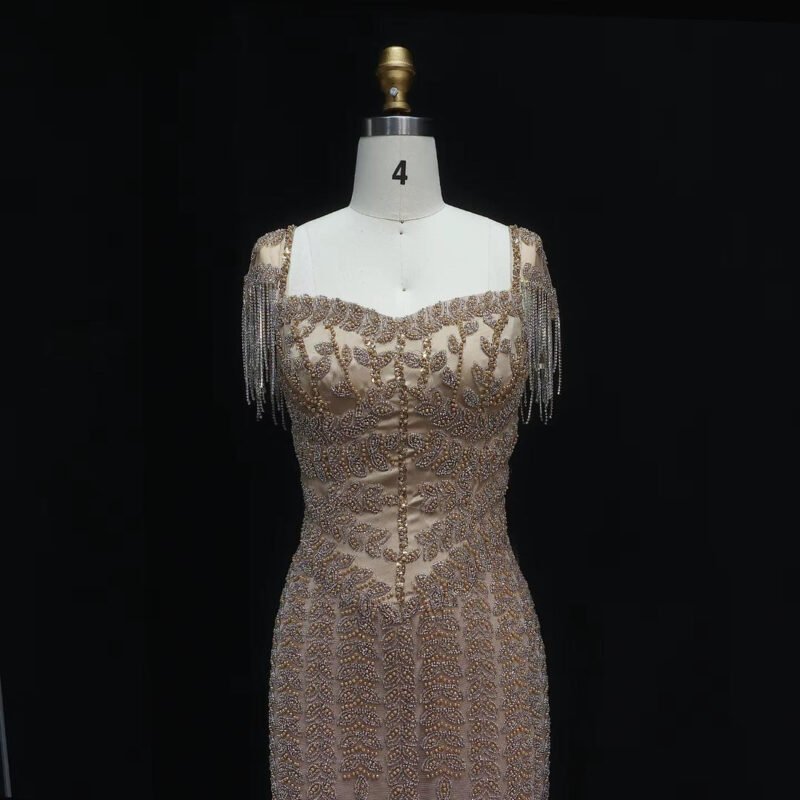 Luxury Tassel Straight Brown Evening Dress