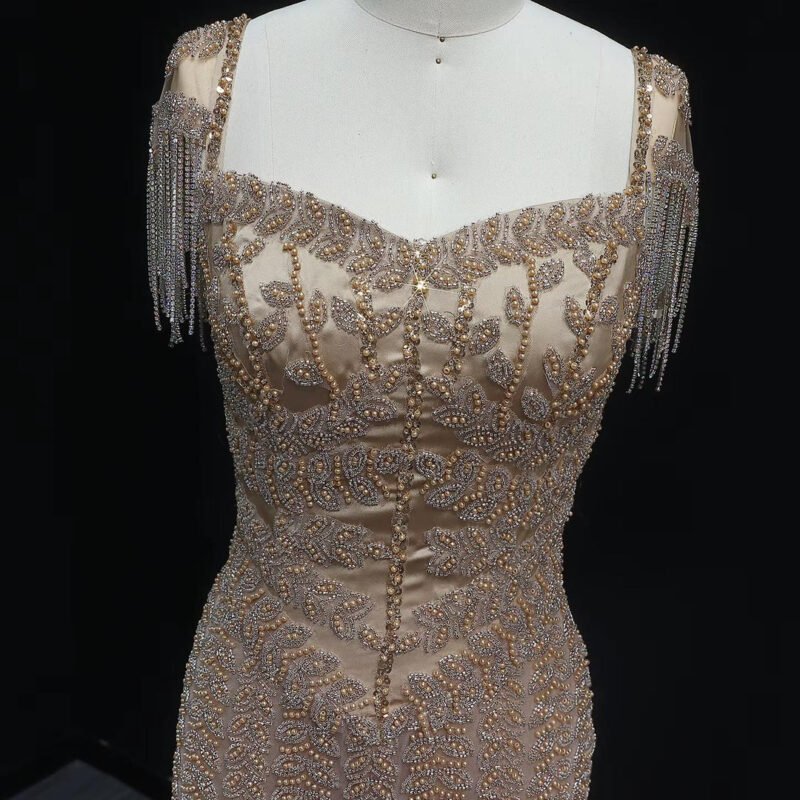 Luxury Tassel Straight Brown Evening Dress