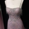 Sparkly Pink Crystal Tassel Mermaid Pink Evening Dress with Overskirt