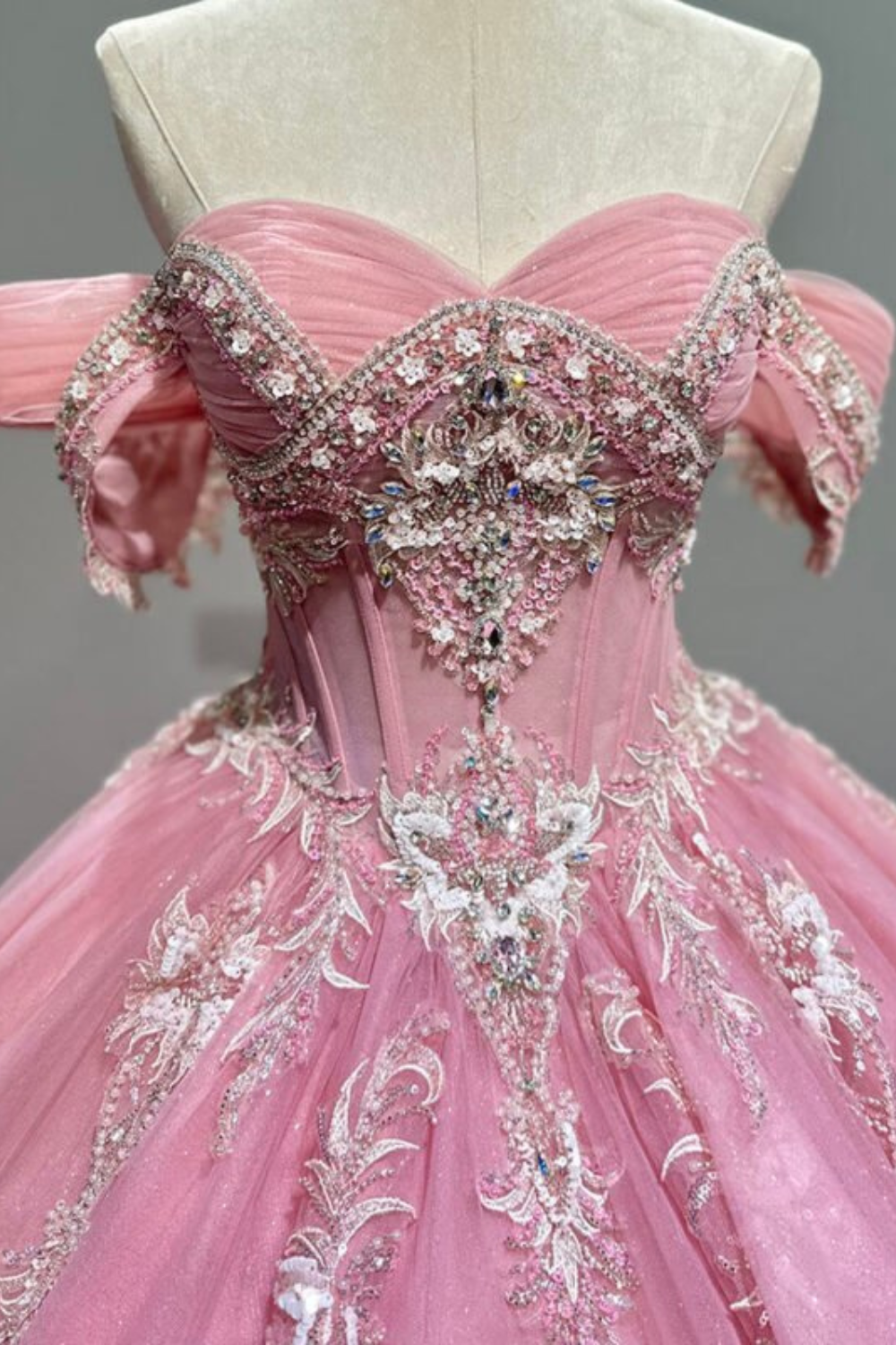 Pink Crystal Sequin Beaded Quinceanera Ball Gown