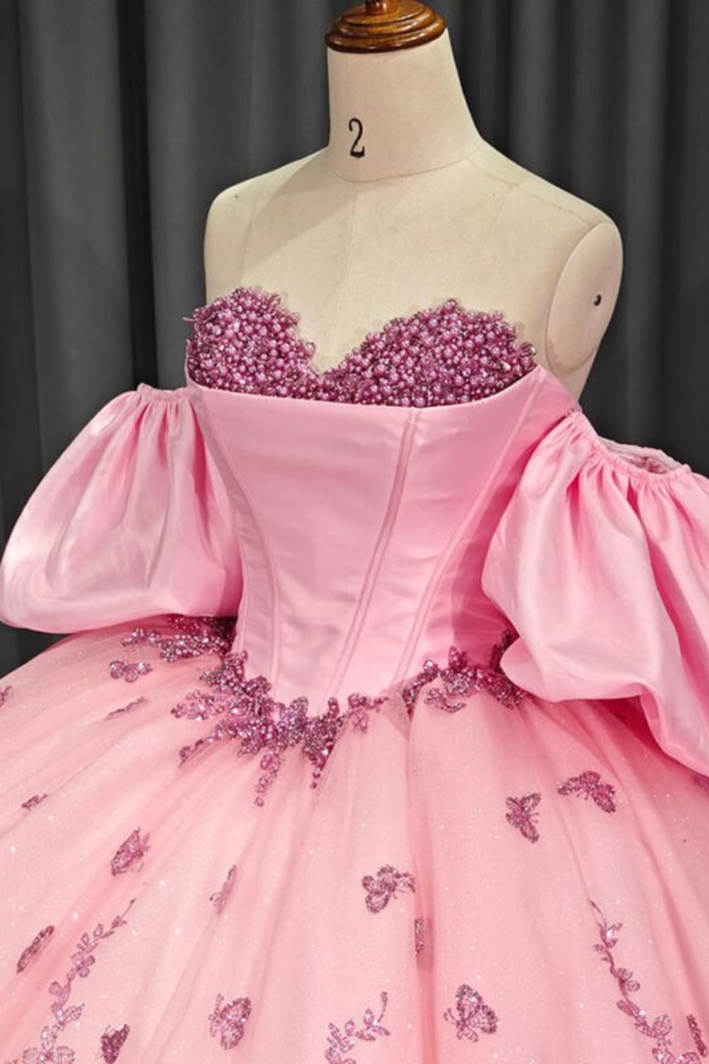 Pink Pearls Empire Puffy Quinceanera Dress with Detachable Sleeves