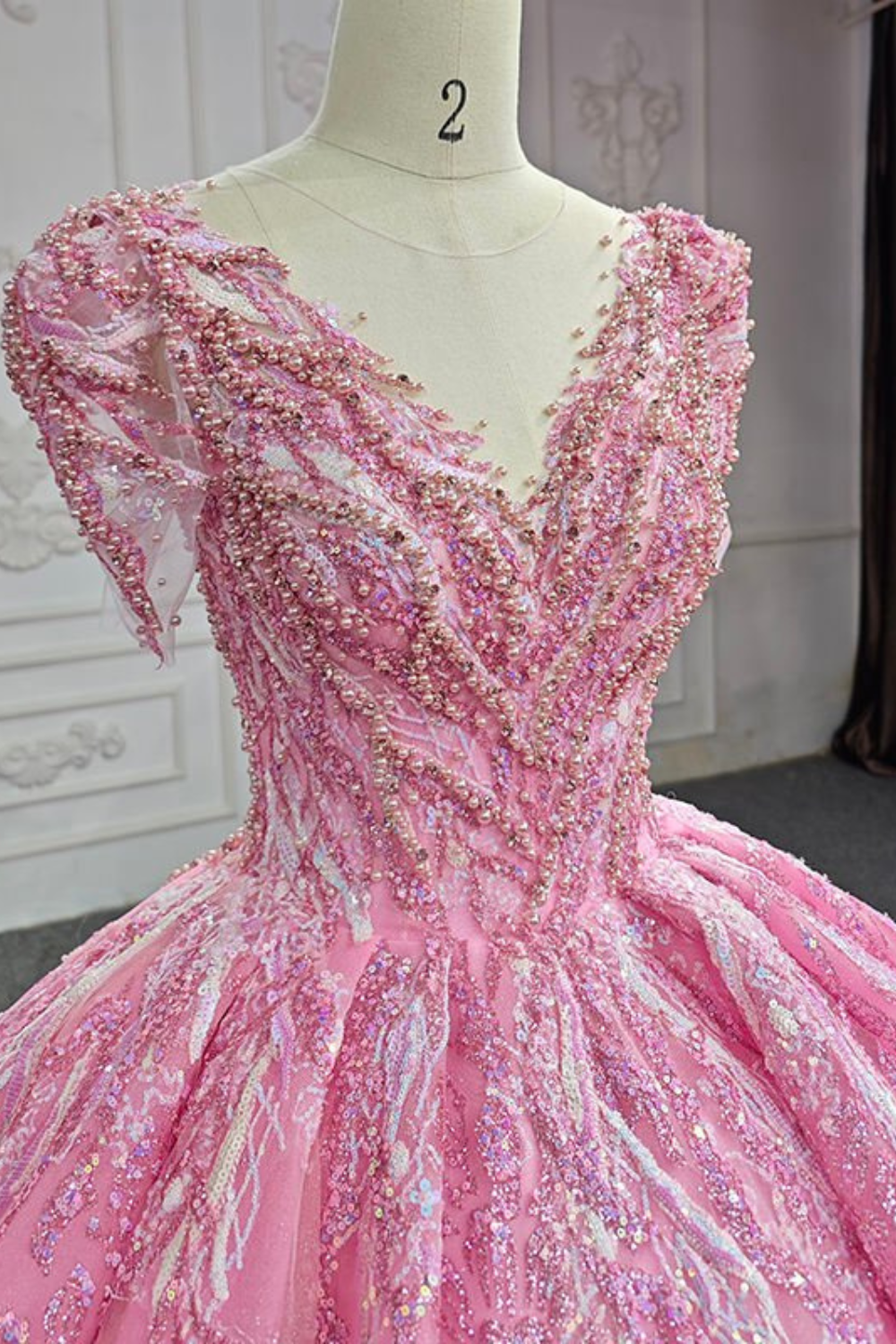 Hot Pink Beaded Quinceanera Ball Gown – Princess Sweet 16 Dress
