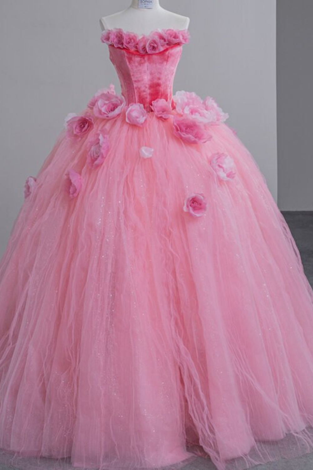 Organza 3D Floral Pink Ball Gown Lace Dress