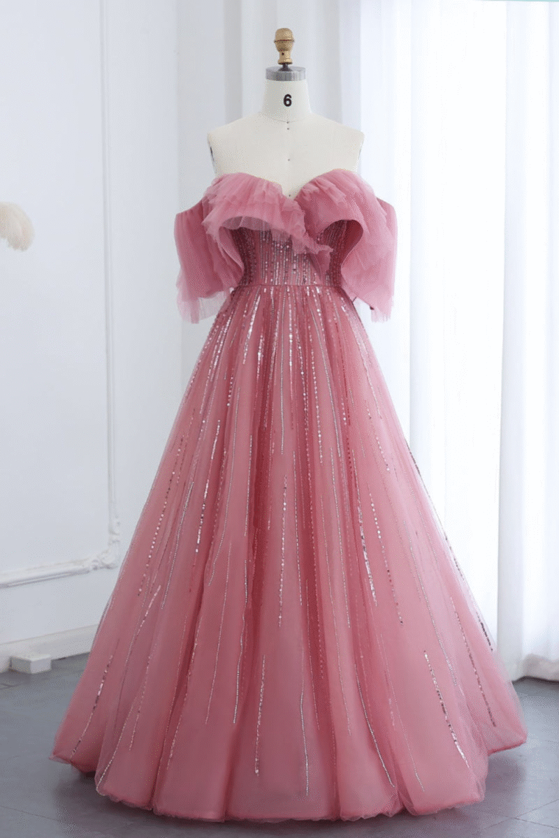 Pink Luxury Dubai Ball Gown Evening Dress