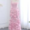 3D Flowers Mermaid Pink Evening Dress – Elegant Sweetheart with Side Slit