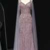 Pink Arabic Mermaid Evening Dress with Cape Sleeves