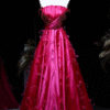 Elegant Fuchsia Satin Evening Dress with Feathers