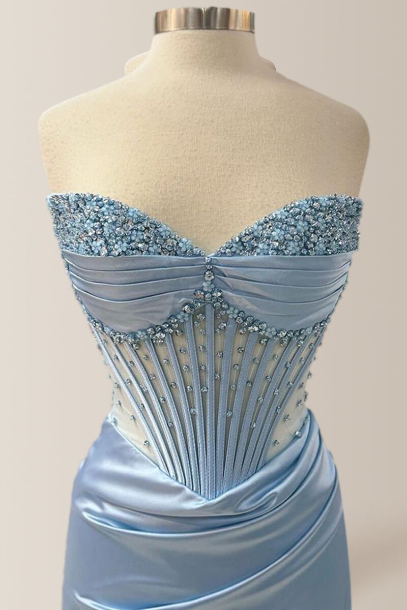 Blue Sequin Mermaid Prom Dress – Spaghetti Strap Glamorous Evening Gown