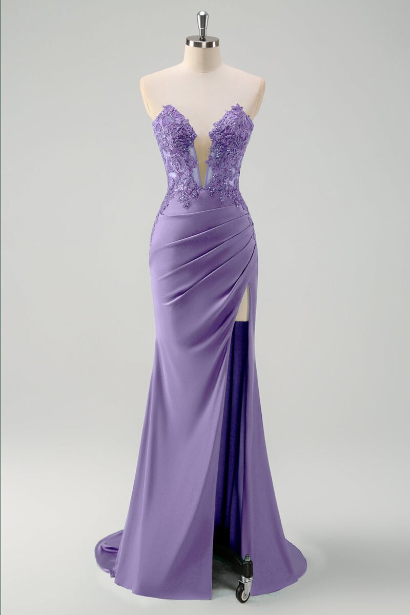Purple Gown with Sequin Embellishments and Side Slit