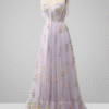 Lavender Tulle A-Line Prom Dress with Embroidery