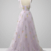 Lavender Tulle A-Line Prom Dress with Embroidery