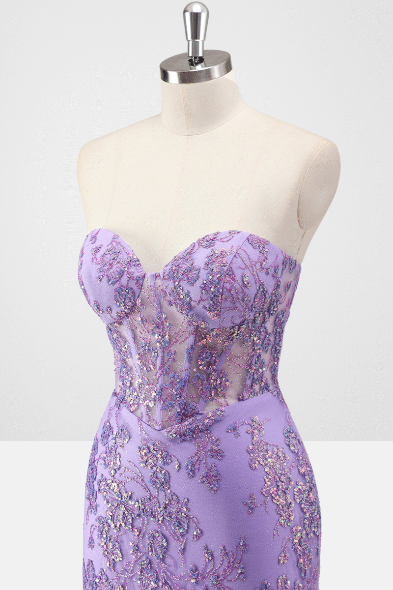 Purple Strapless Mermaid Prom Dress with Elegant Appliques