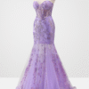 Purple Strapless Mermaid Prom Dress with Elegant Appliques