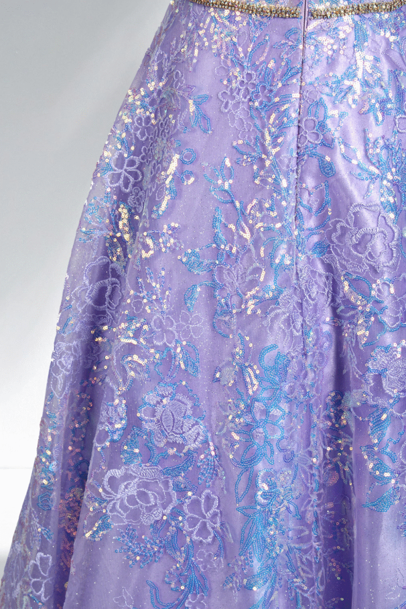 Sparkly Lavender Sequin Strapless Long Prom Dress