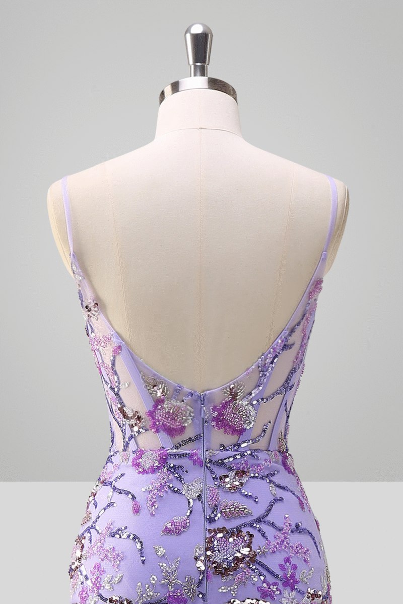 Sparkly Purple Mermaid Spaghetti Strap Sequin Prom Dress