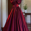 Glossy Red Satin One-Shoulder Evening Gown