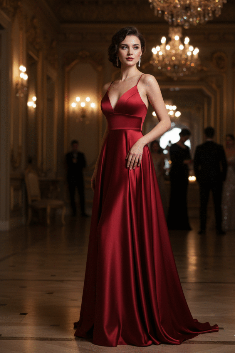 A-Line Satin Burgundy Long Prom Dress with Criss-Cross Back