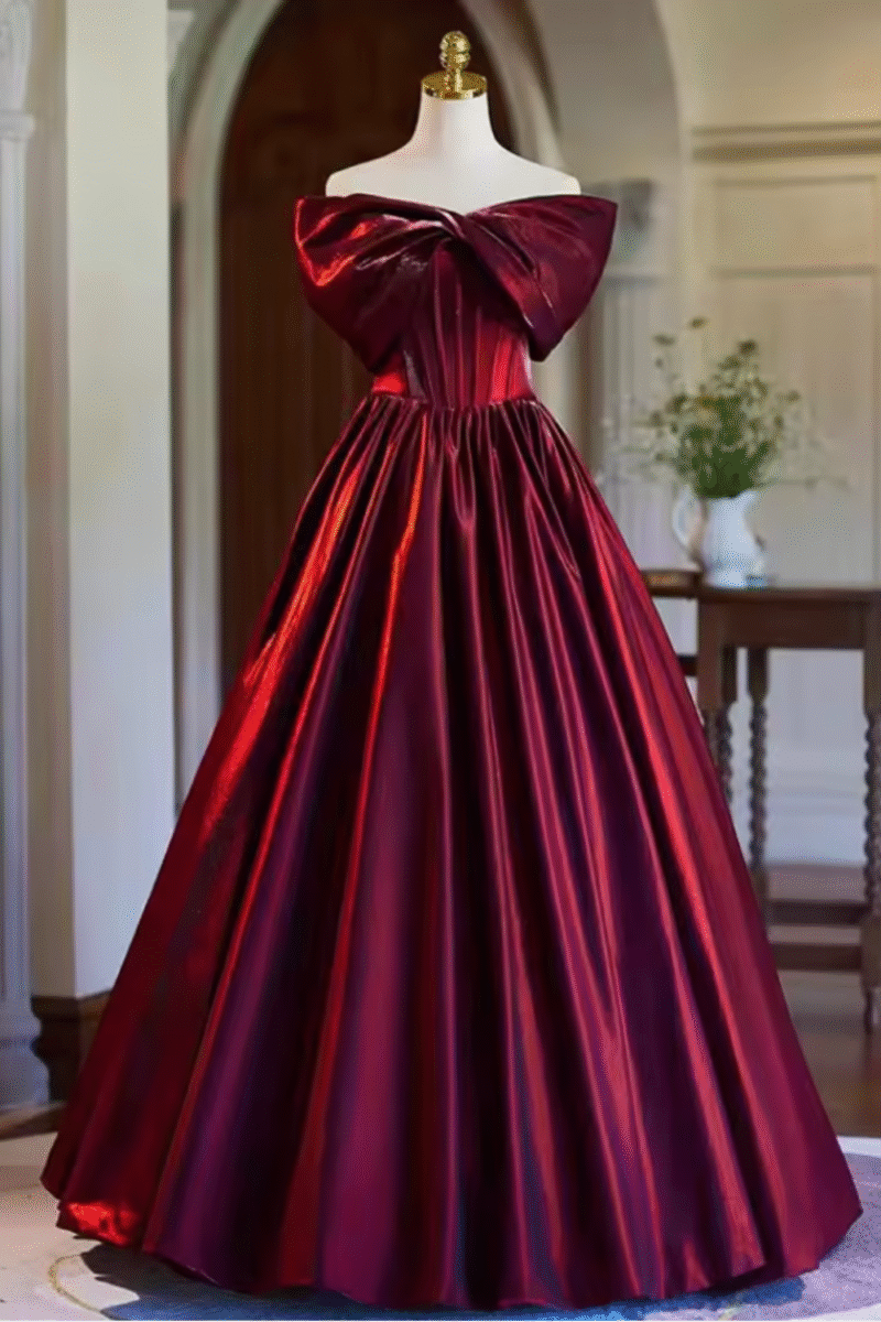 Glossy Red Satin One-Shoulder Evening Gown