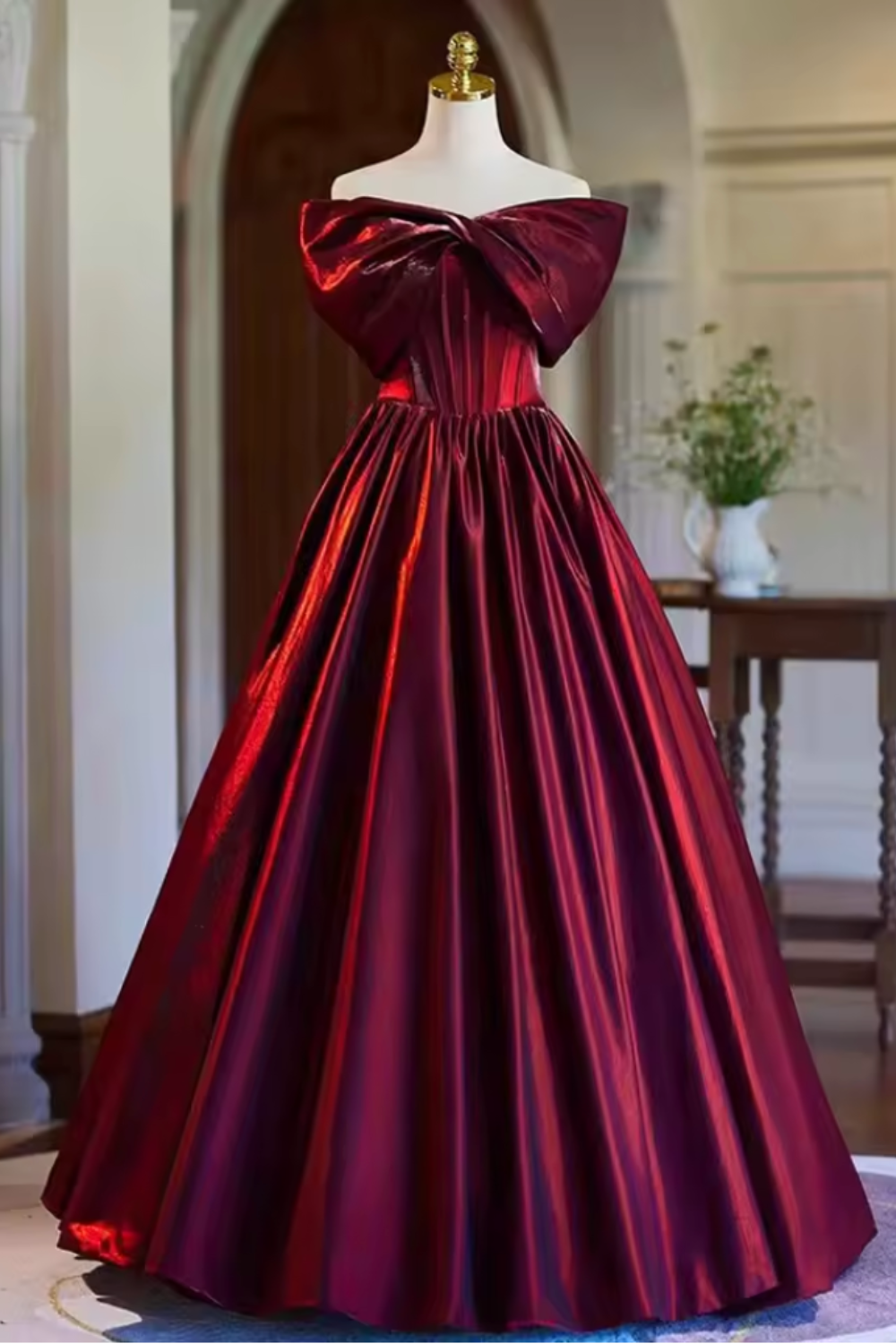 Glossy Red Satin One-Shoulder Evening Gown