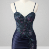 Navy Blue Mermaid Sequin Prom Dress with Slit