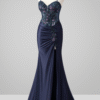 Navy Blue Mermaid Sequin Prom Dress with Slit