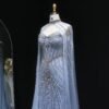 Sparkly Crystal Sky Blue Mermaid Evening Dress with Cape Sleeves