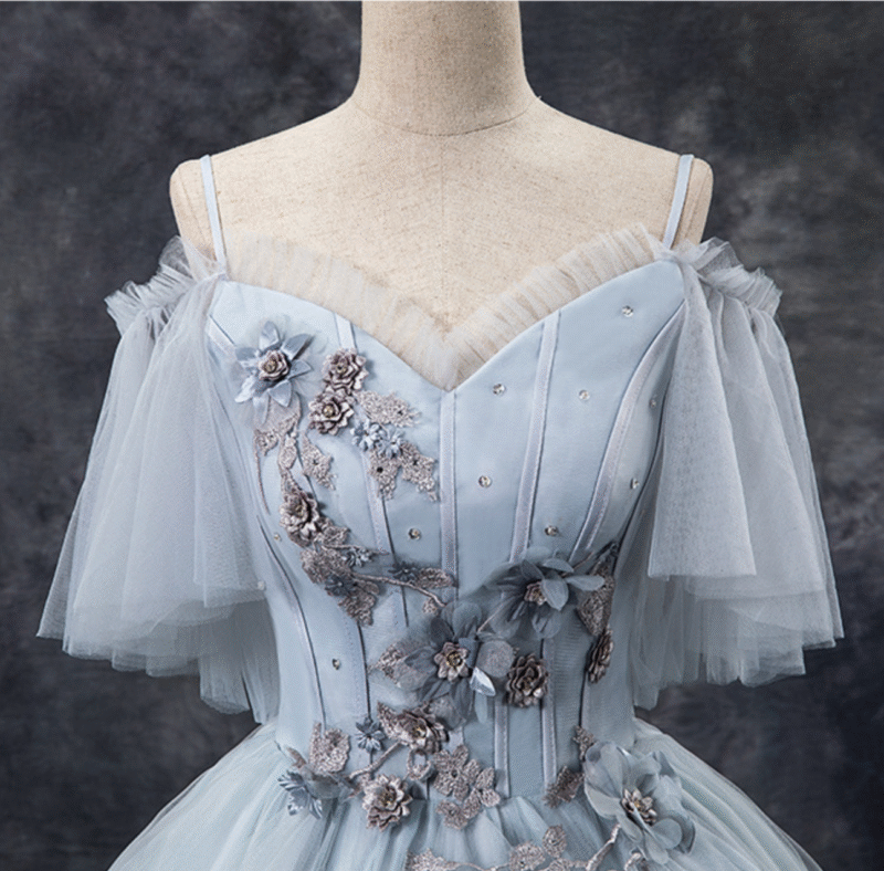 Fairy Grey Evening Dress – Spaghetti Strap Long Ball Gown