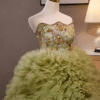 Luxury Green Embroidered Ruffles Ball Gown Dress