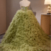 Luxury Green Embroidered Ruffles Ball Gown Dress