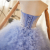 Blue Sequined Applique Ruched Princess Evening Party Gown