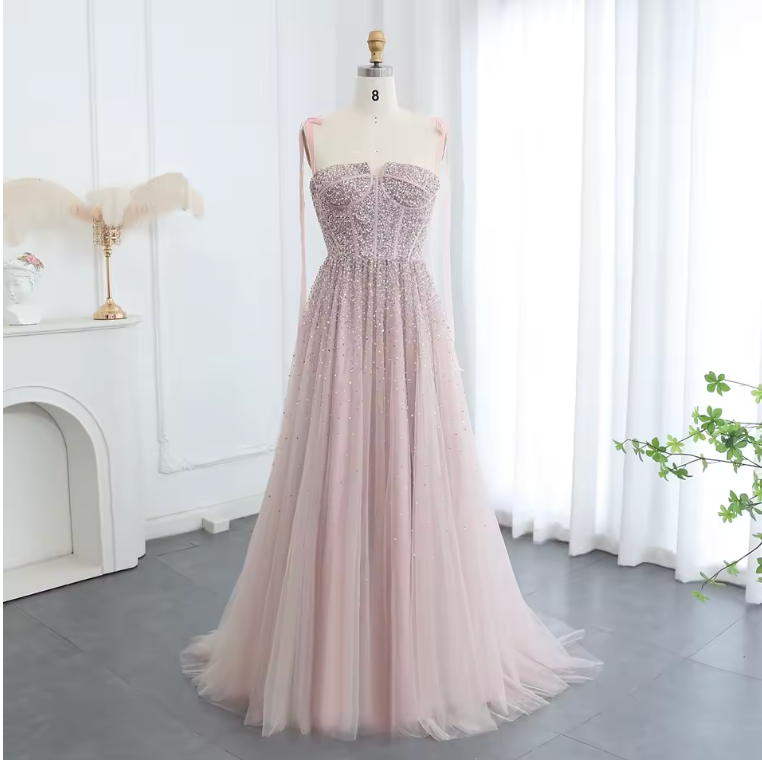 Elegant Beaded Wine Red Luxury Prom Dress