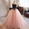 Black & Pink Tulle Bow Ball Gown Dress