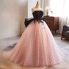 Black & Pink Tulle Bow Ball Gown Dress